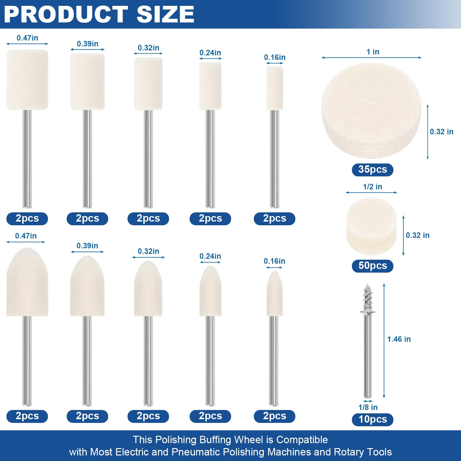 115PCS Polishing Buffing Wheels for Dremel Tool Accessories, 1/8" Shank Polishin