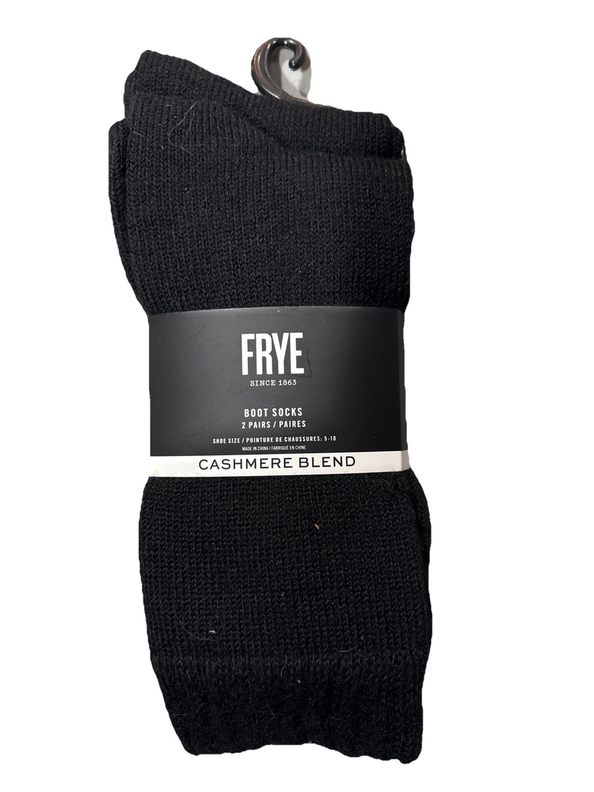Frye Cashmere Blend Boot Crew Socks 2 Pair Women 5-10 Black Ribbed Welt NEW!