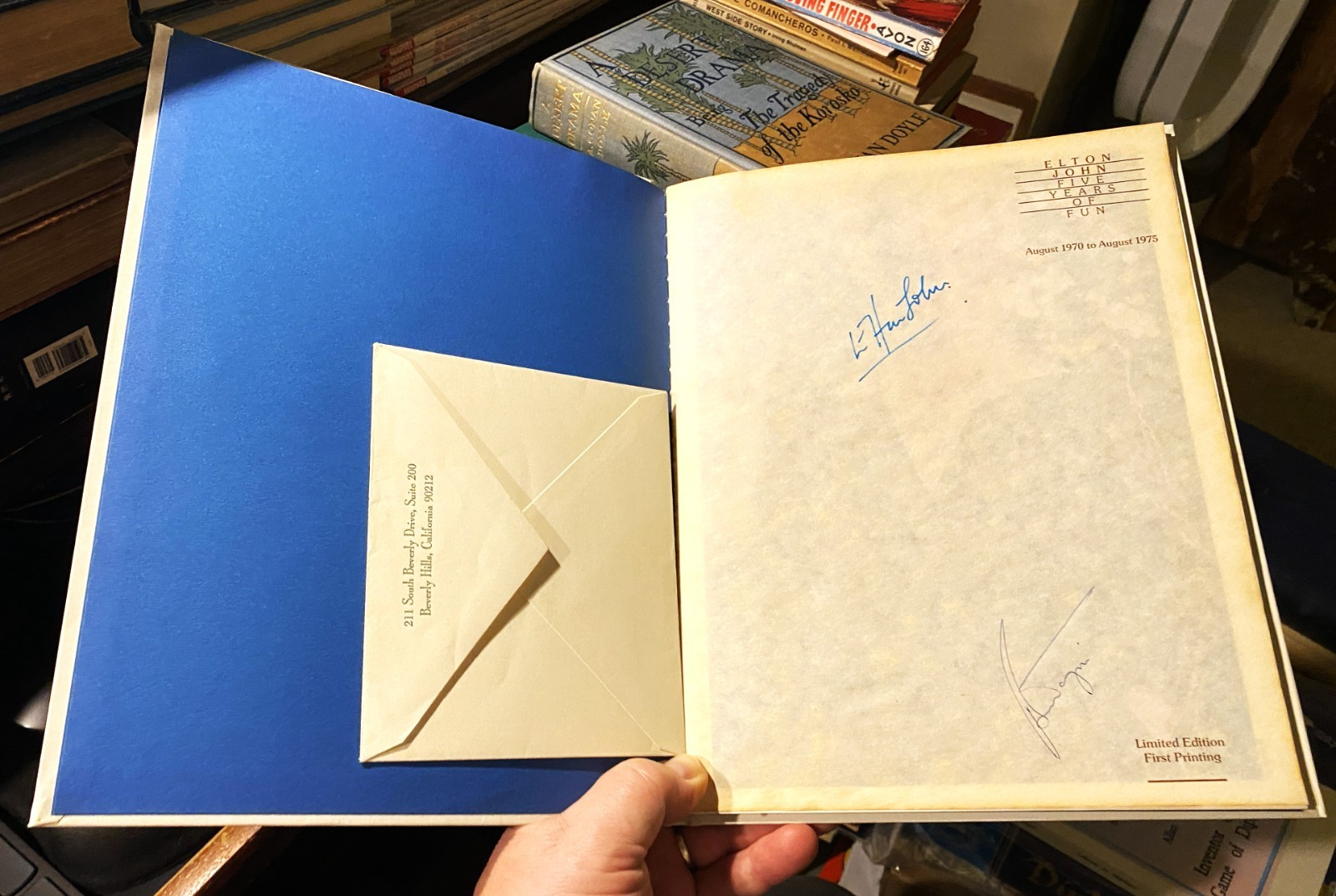 Elton John, Bernie Taupin, Signed, Five Years of Fun, 1975, +Troubadour Ticket