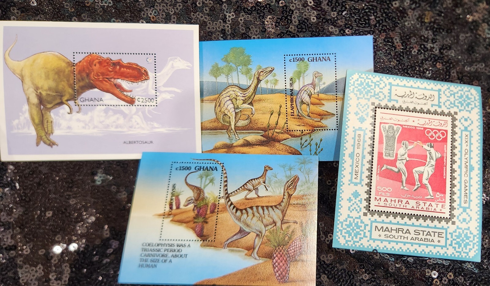 GHANA POSTAGE STAMPS DINOSAUR 1968 ARABIA MAHRA STATE OLYMPIC MEXICO LOT 4" New