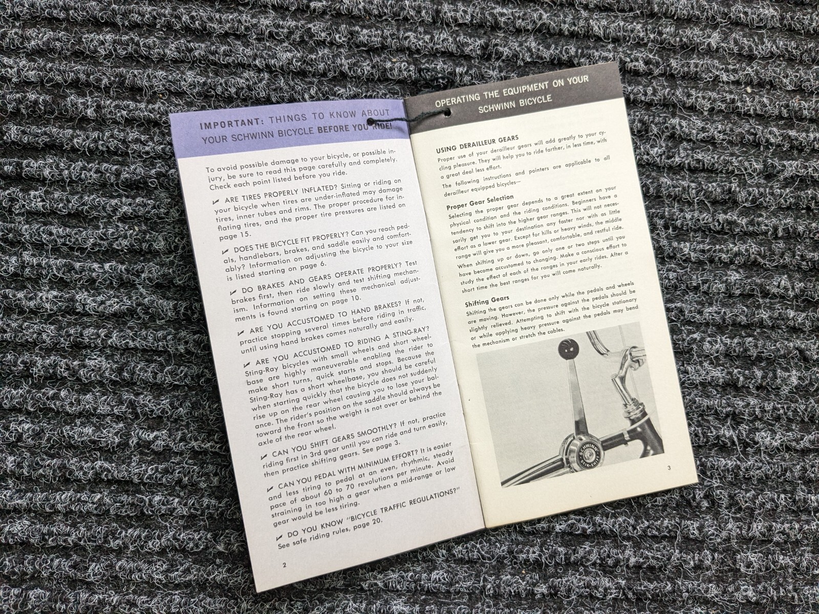 SCHWINN 1967 Bicycle Fastback & Rams Horn Stingray Owners Manual