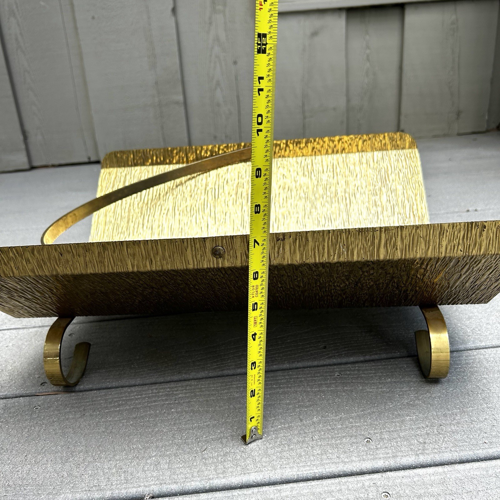 VTG Mid Century Brutalist Metal Brass Log Holder Hearth Fireplace 18x15.5x7