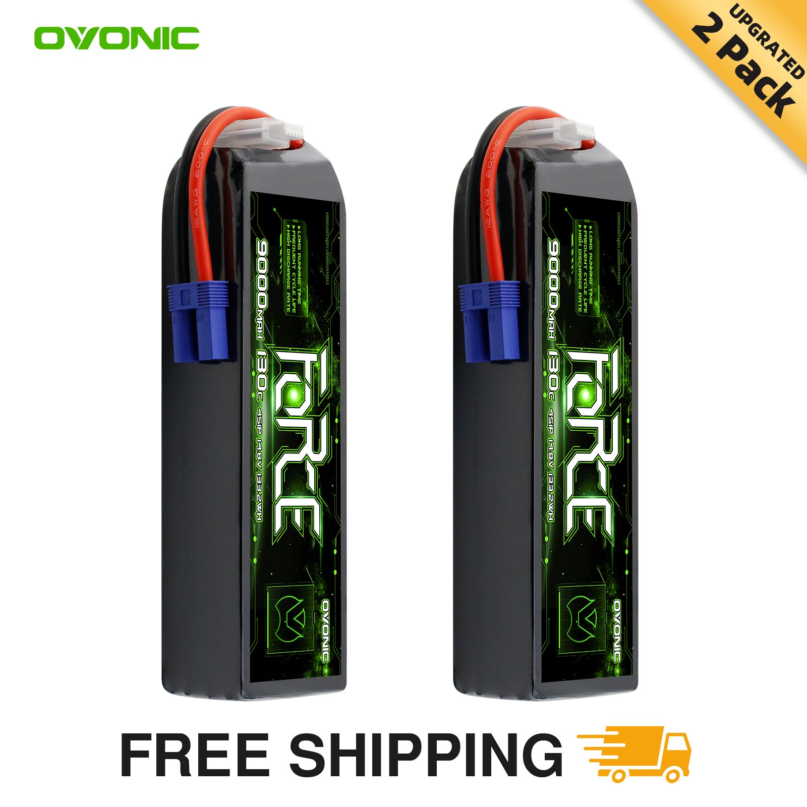 2X Ovonic Force 9000mAh 130C 14.8V 4S LiPo Battery EC5 Plug For 1/8 RC Car Truck