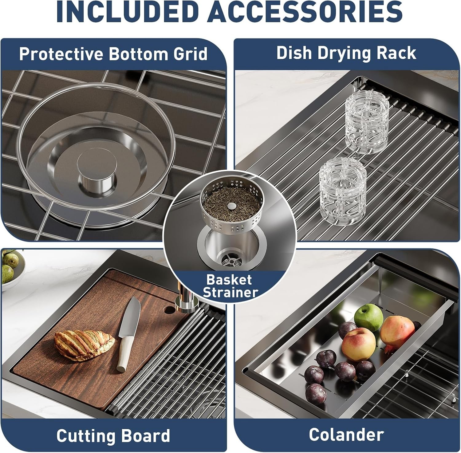 33"x22"x9" Drop in Kitchen Sink with Pull Down Spring Faucet, Single Bowl Sink