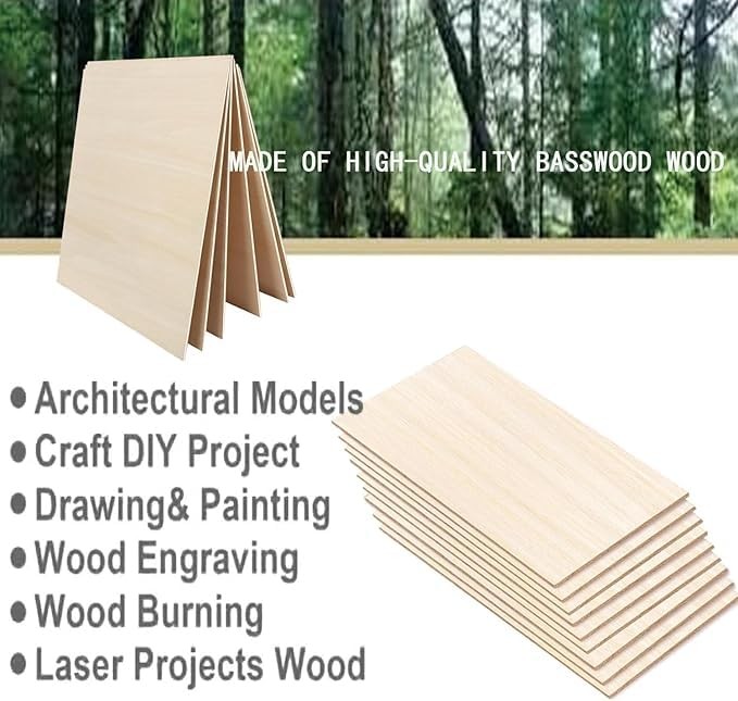 5 Pack 12"x12"x1/8 Basswood Sheets for Crafts Thin Plywood Sheets Balsa Wood...