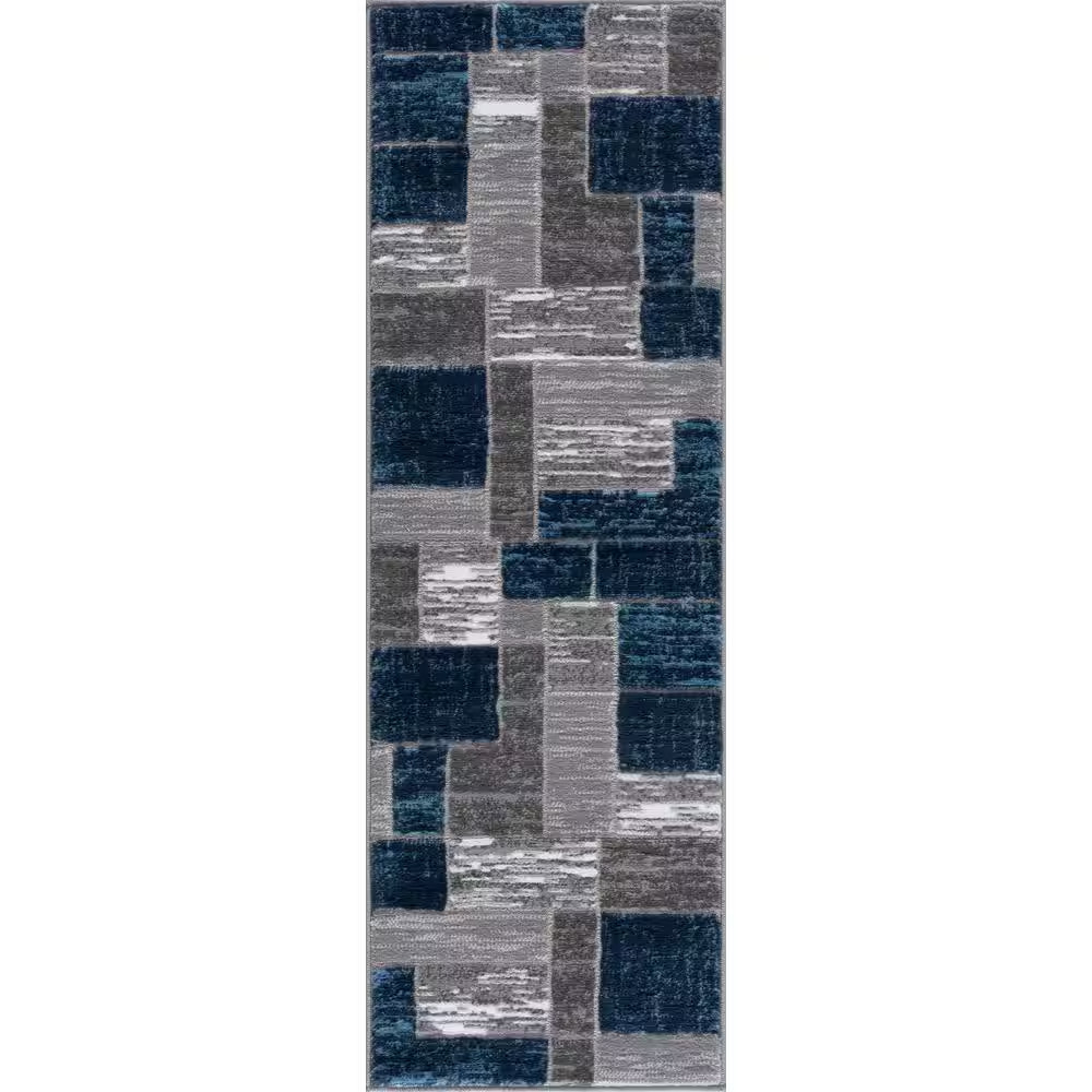 Verena Blue Geometric 2 Ft. X 6 Ft. Runner Rug