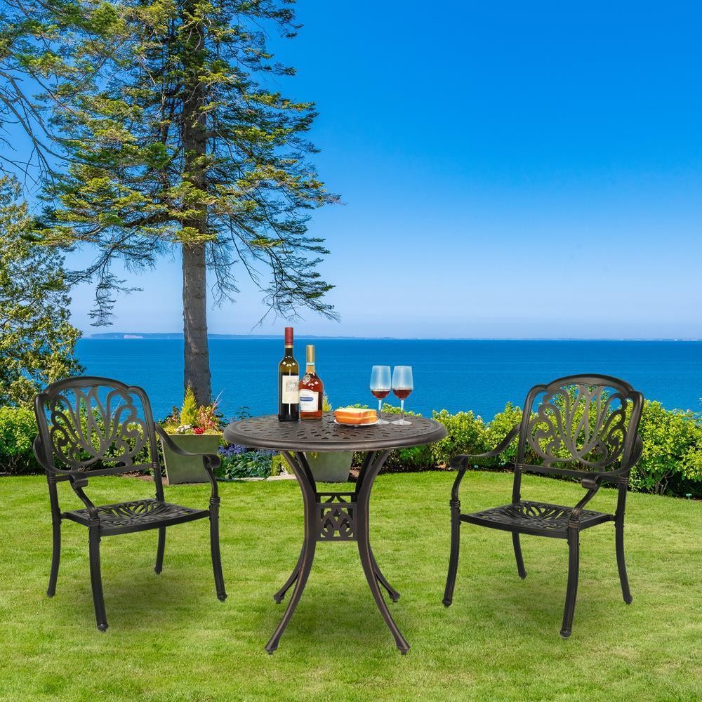 Antique Cast Aluminum Outdoor 31" With Umbrella Hole Round Patio Dining Table