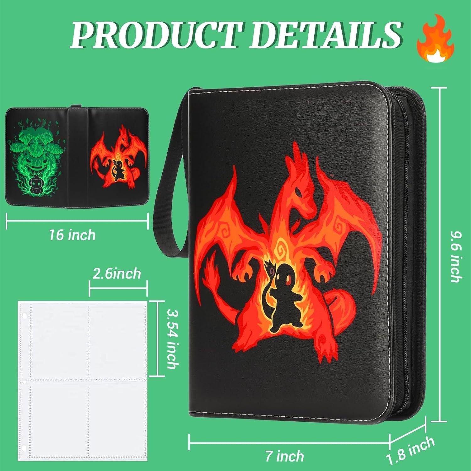 TCG Card Binder Compatible with Pokemon Cards 400 Cards 50 Removable Sleeves