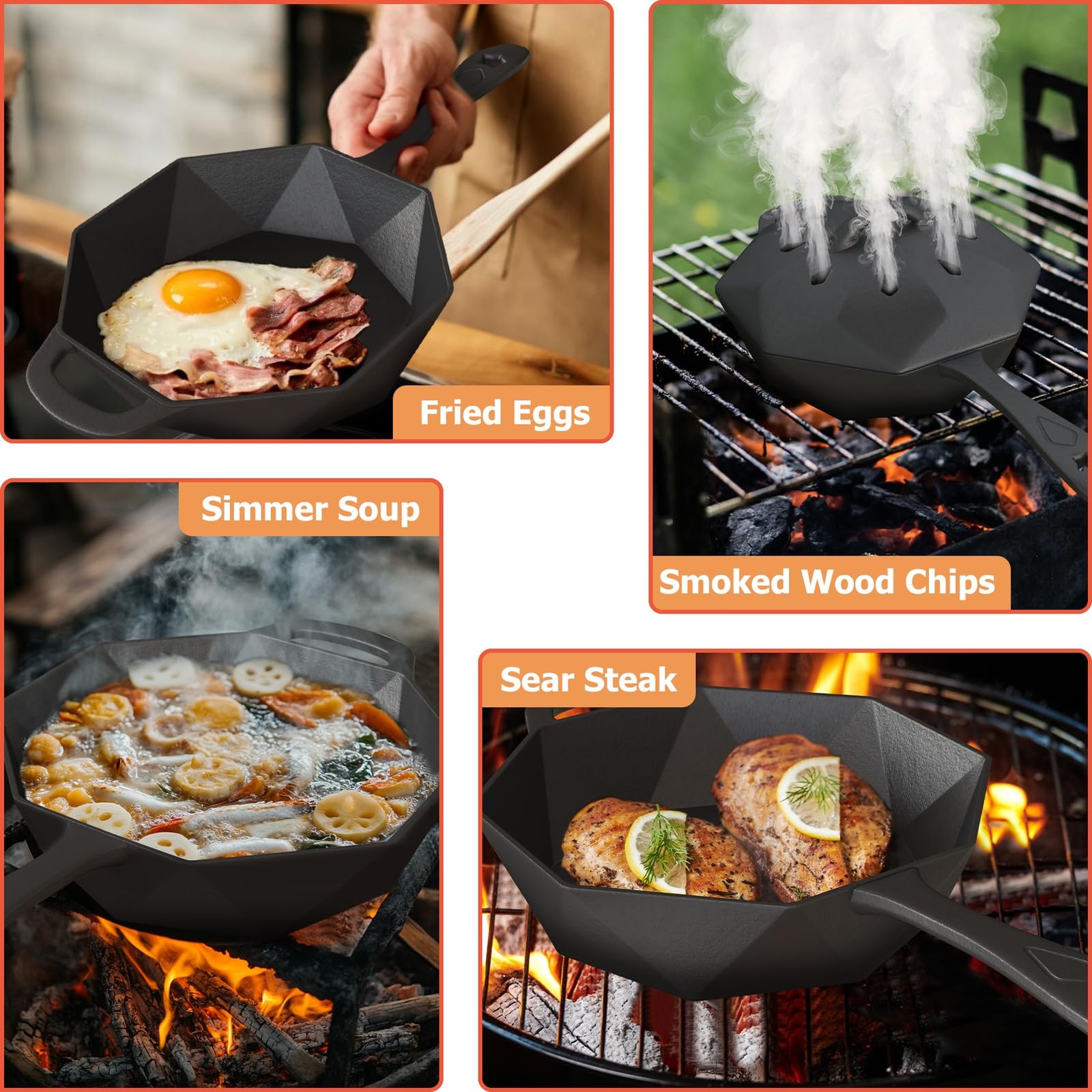 Best Aurionix Cast Iron Skillet with Lid Pre-seasoned Pans Smoker Box for Open