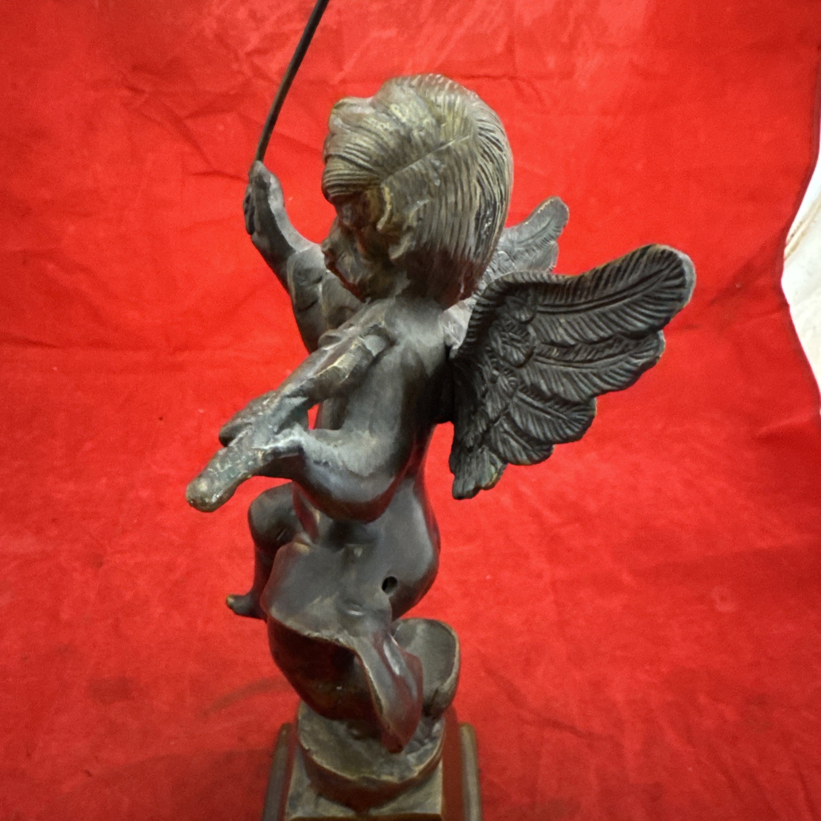 Bronze Cherub Angel Boy Playing Violin 12.5” Tall Heavy