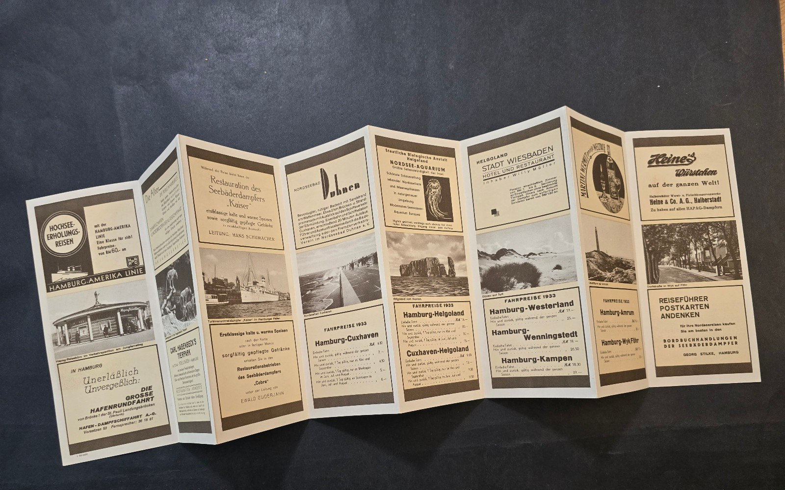 WW2 WWII German HAPAG Nordsee Map Brochure Hamburg Helgoland Travel Foldout 1933