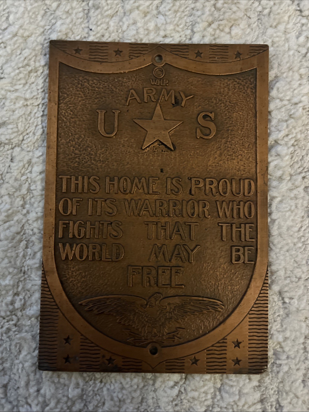 WWII US Homefront Brass Door Plaque Overseas Service