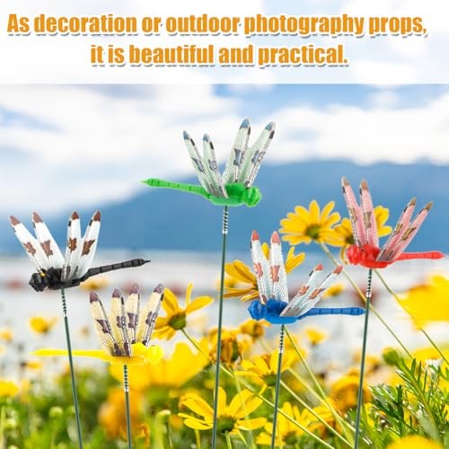 12pcs Realistic Dragonfly Garden Decor, 3D Artificial Dragon Fly Stakes 6