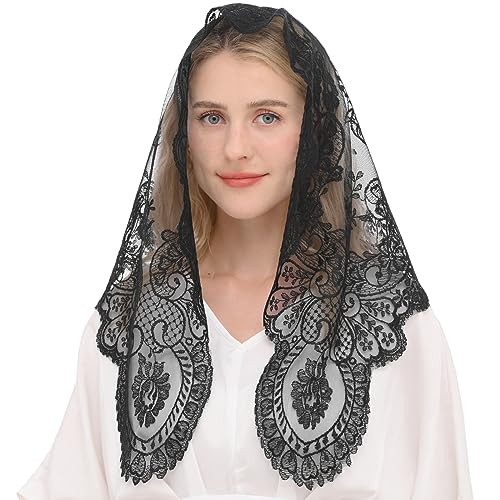 Triangular Mantilla Lace Head Covering Mass Catholic Church Veils Black