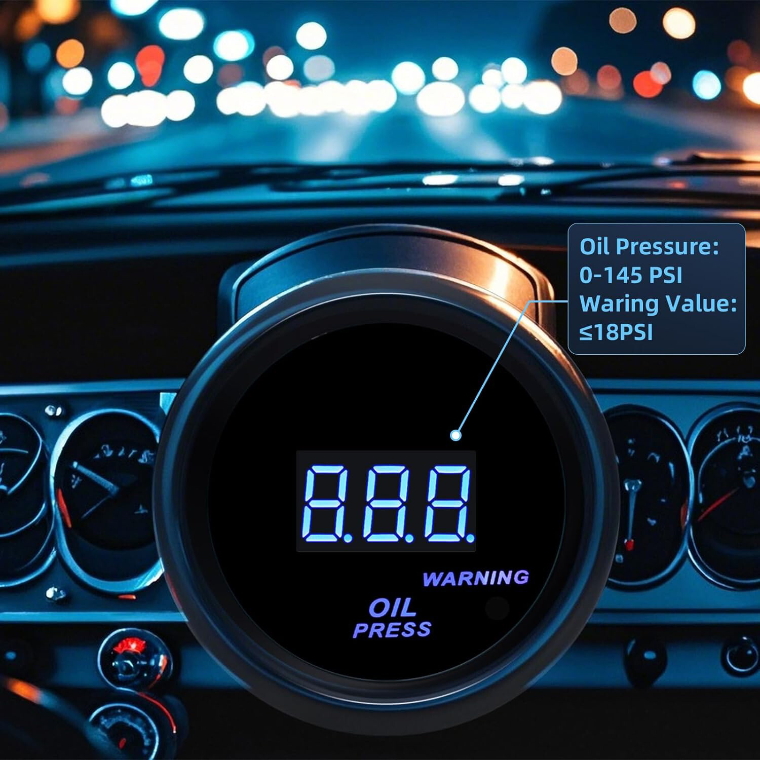 2" 52mm Digital LED Electronic Oil Pressure Gauge Meter W/Sensor 0-150 PSI