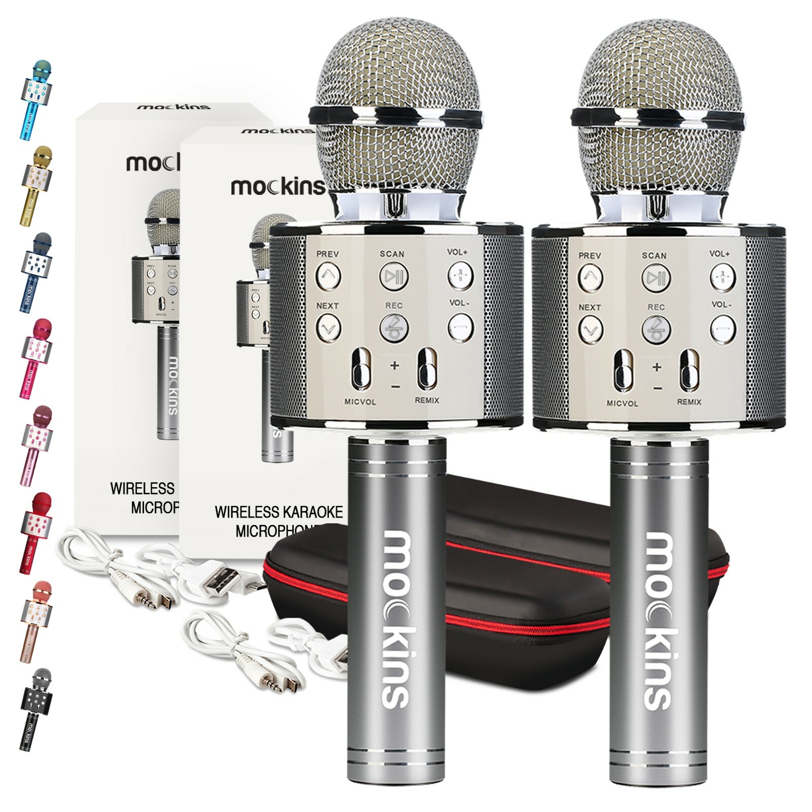 Mockins 2 Pack Silver Wireless Bluetooth KARAOKE MICROPHONE Holiday Gift, kids