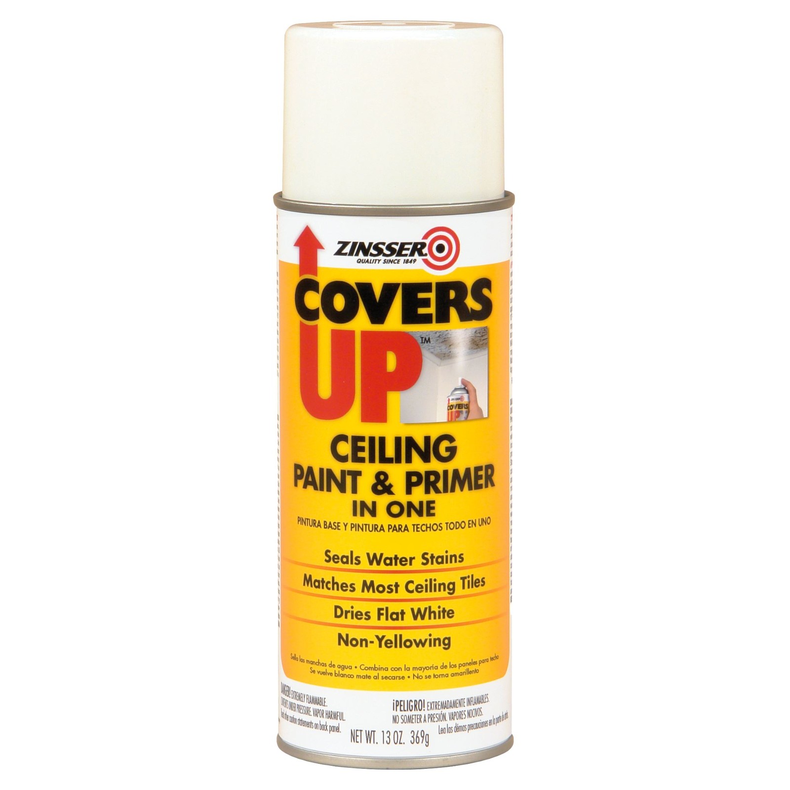 Zinnser, COVERS UP Ceiling Paint & Primer In One, 13 oz Flat White- 03688