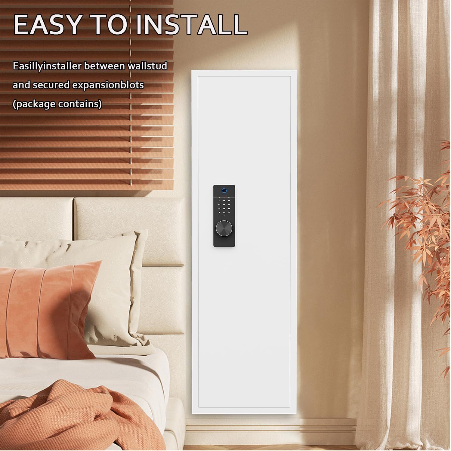 53"Fingerprint In-Wall Safe for Rifles w/Adjustable Shelves,Hidden Wall Gun Safe