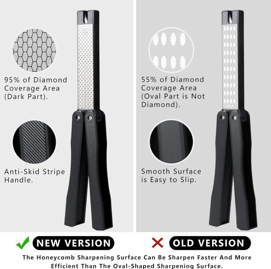 1pc Black Foldable Diamond Knife Sharpener 400/600 Grit Portable Tool Kit - NEW