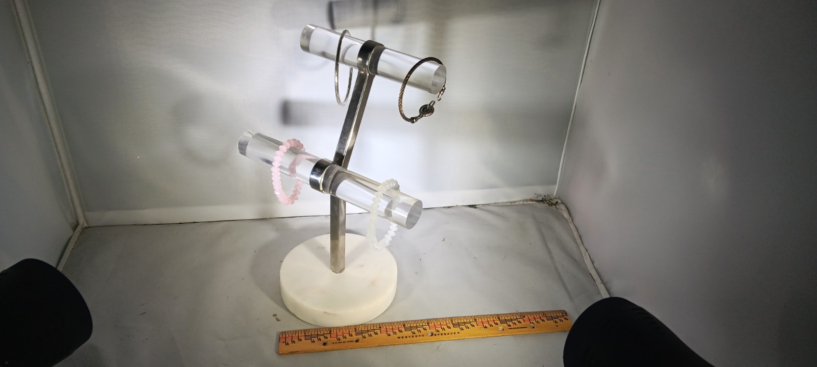 Marble Lucite & chrome 2 Tier  T Bar Rack VINTAGE