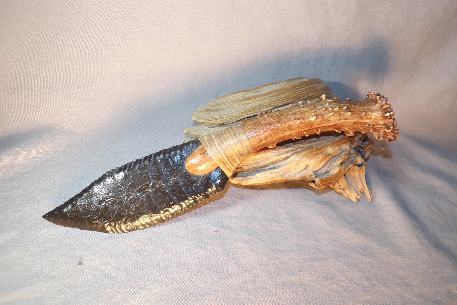 Knapped Dacite Bowie Knife Flint Knapping Black Powder Mountain Man COA