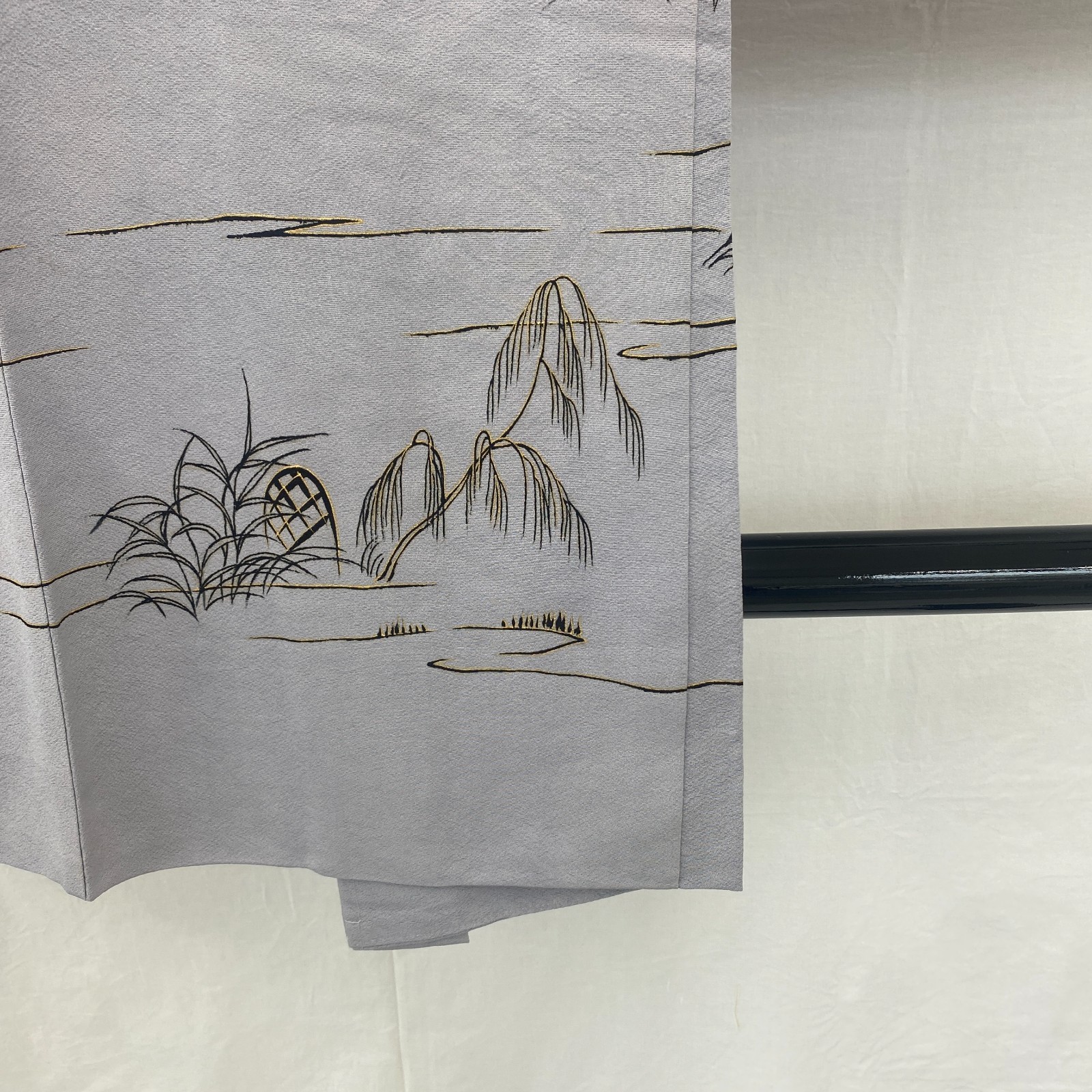 Japanese Vintage Kimono Haori Jacket Polyester Gray Traditional Authentic 35 in