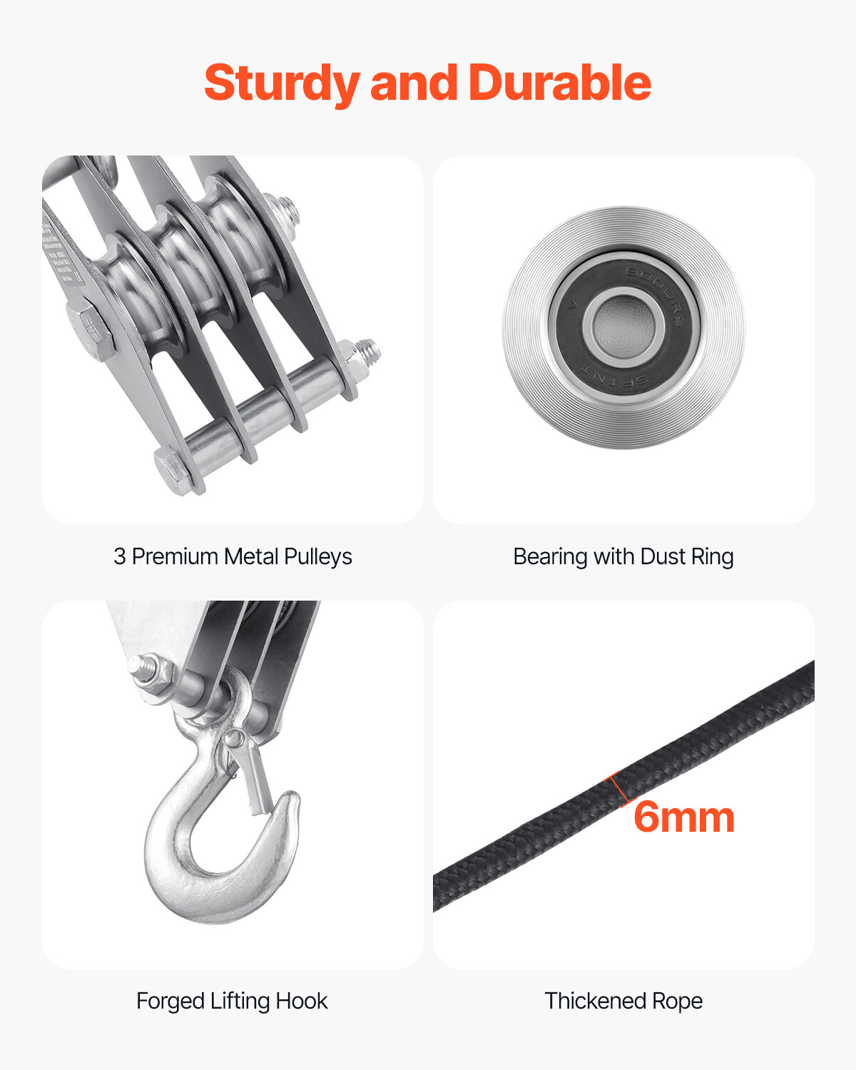 4400 lbs Rope Hoist Pulley System Block and Tackle 5:1 Lifting Ratio 100 ft Rope