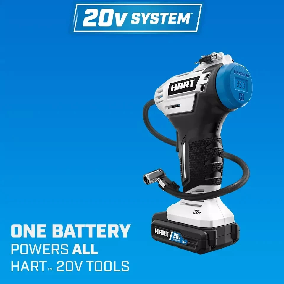 NEW HART 20-Volt Cordless Inflator Air Pump with 20-inch Hose- Tool Only