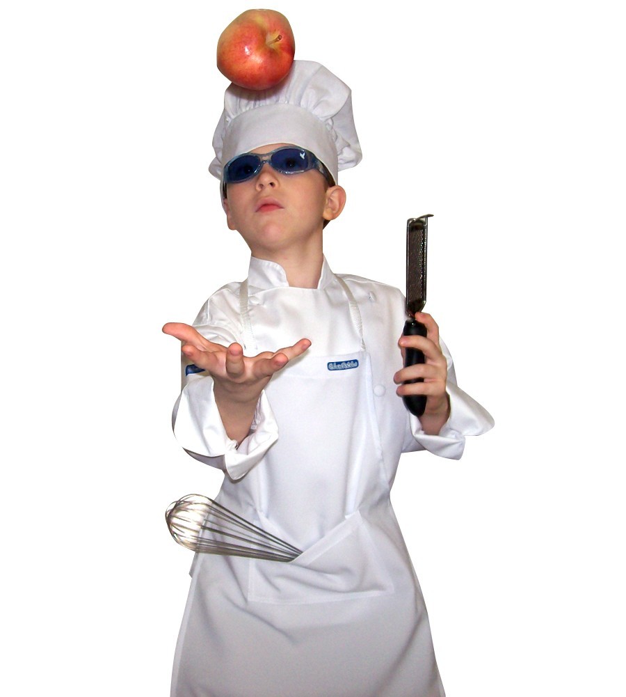 Chefskin Teen Chef Apron Hat Set White for Schools, New