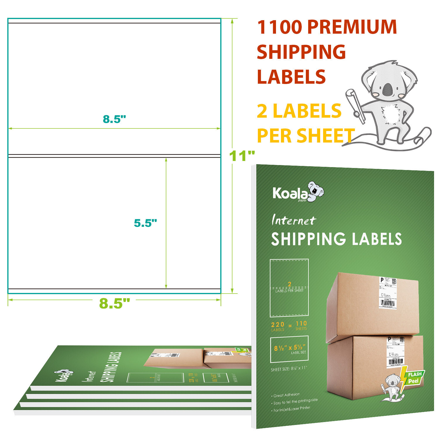 1100 Shipping Labels 8.5x5.5 Self Adhesive Half Sheet Shipping Labels 1000 + 100