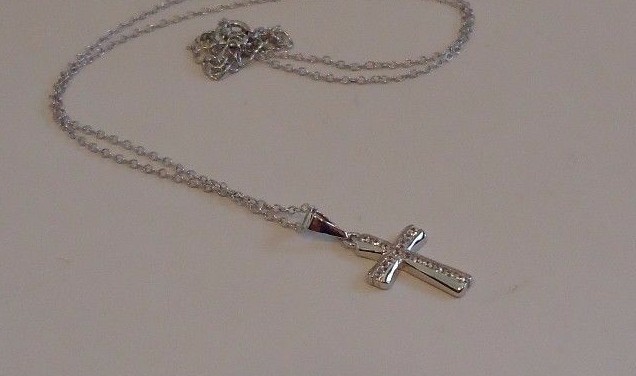 CROSS NECKLACE PENDANT W/ .45 CT LAB CREATED DIAMONDS 925 STERLING SILVER