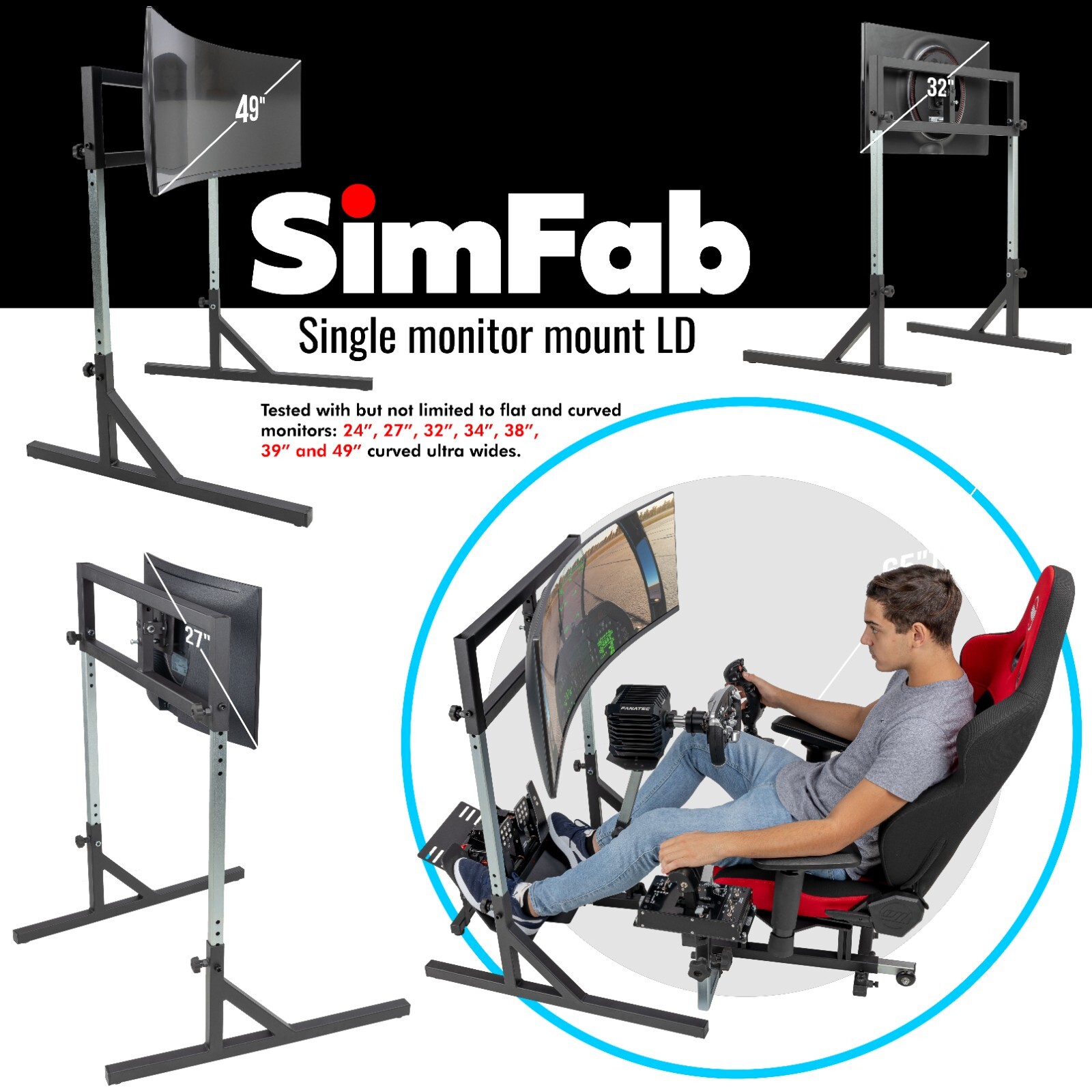 SimFab Monitor Mount Floor Stand for Racing And Flight Simulators