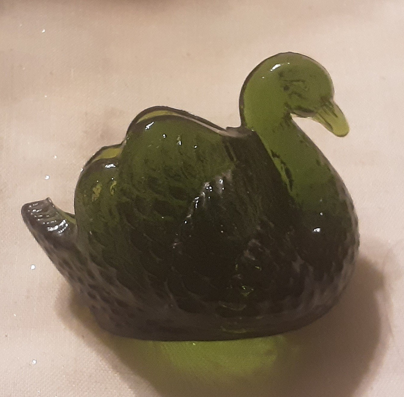 Vintage Deep Dark Green Glass Salt Cellar/Dip Swan