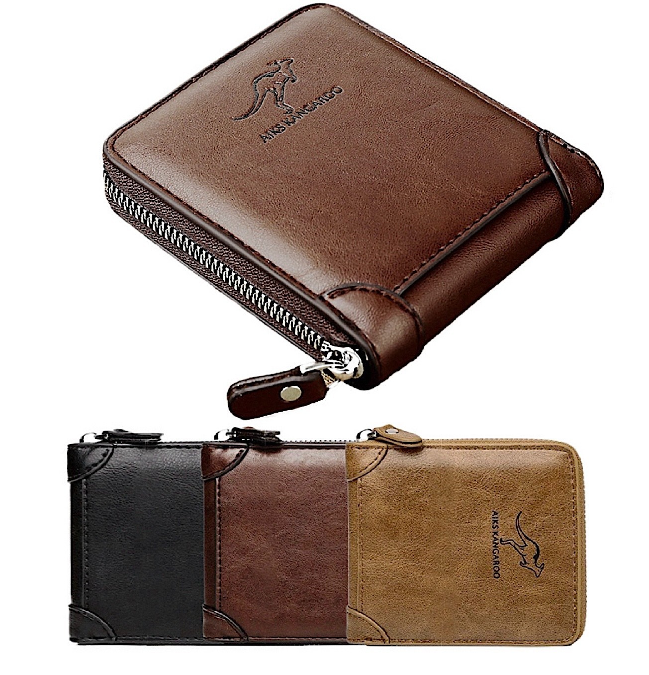 Men's Leather RFID Blocking Waterproof Zip-Around Wallet Bifold Card Holder