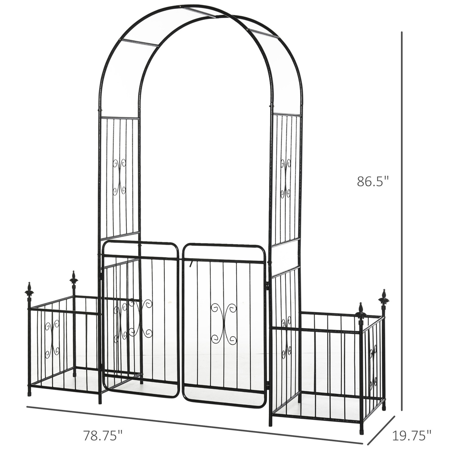 Outdoor Decorative Steel Backyard Gate & Trellis w/ Two Door Design & Scrollwork
