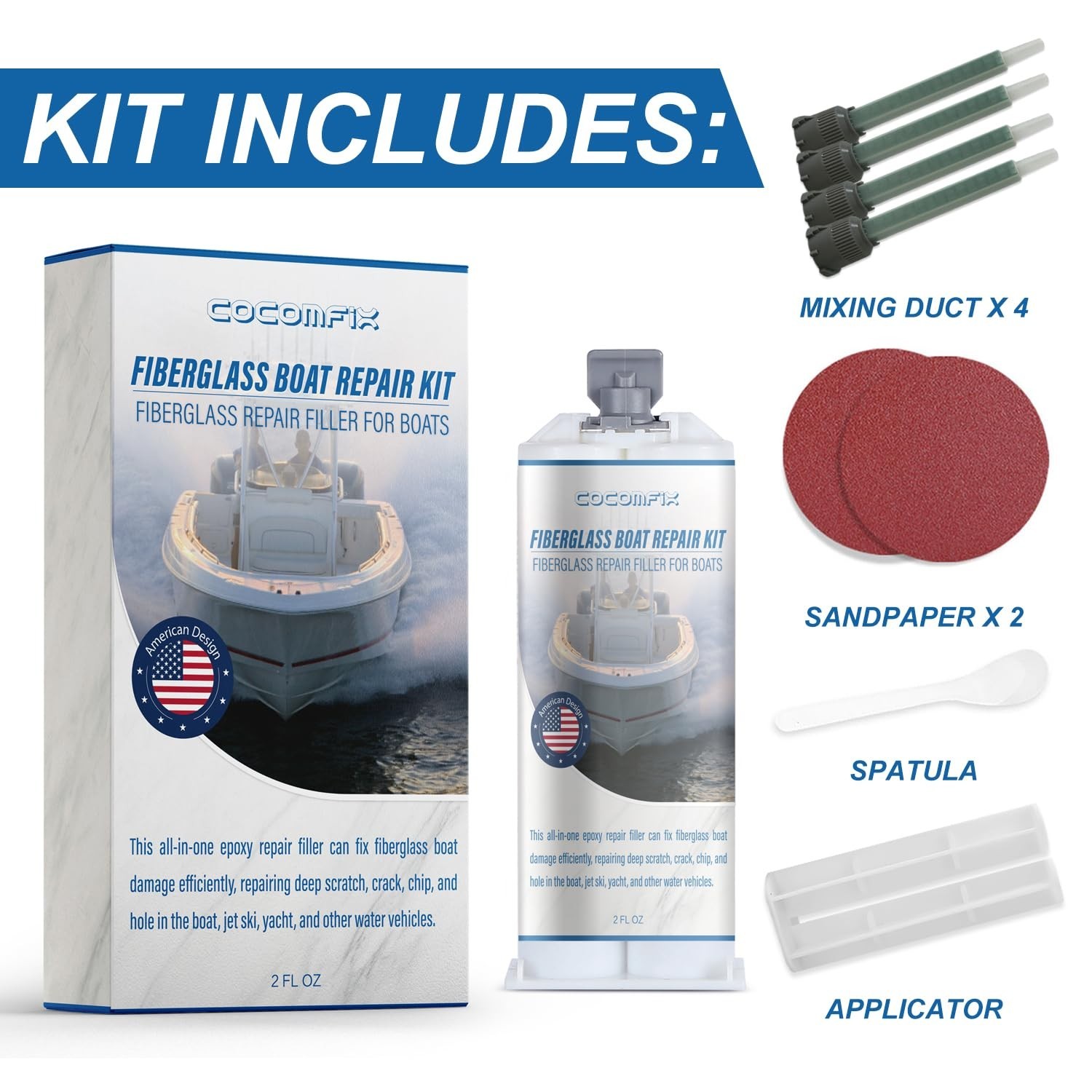 Marine Fiberglass Repair Kit, Gel Coat Repair Kit for Boats (White), Fiberglass