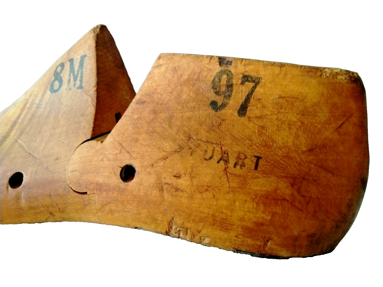 Antique Wood Shoe Mold 8M Industrial Cobbler Form Last #97 STUART Cognac Patina