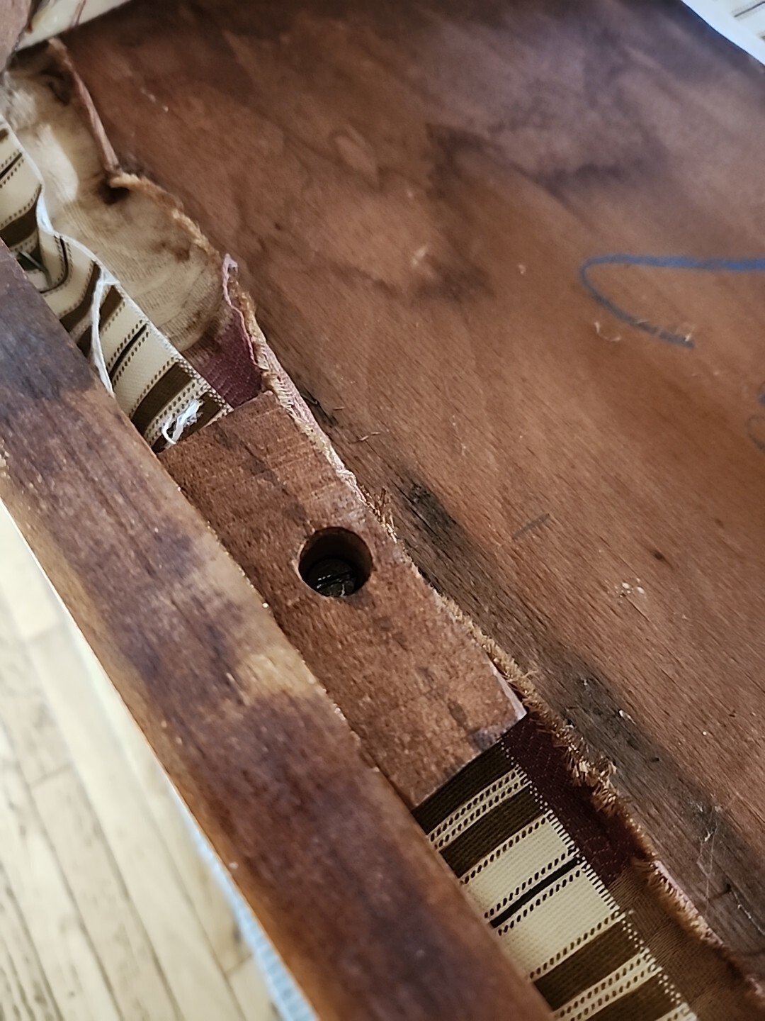 Vintage Wood Vanity Stool Chair 22" x 14" x 18" Upholstered Seat