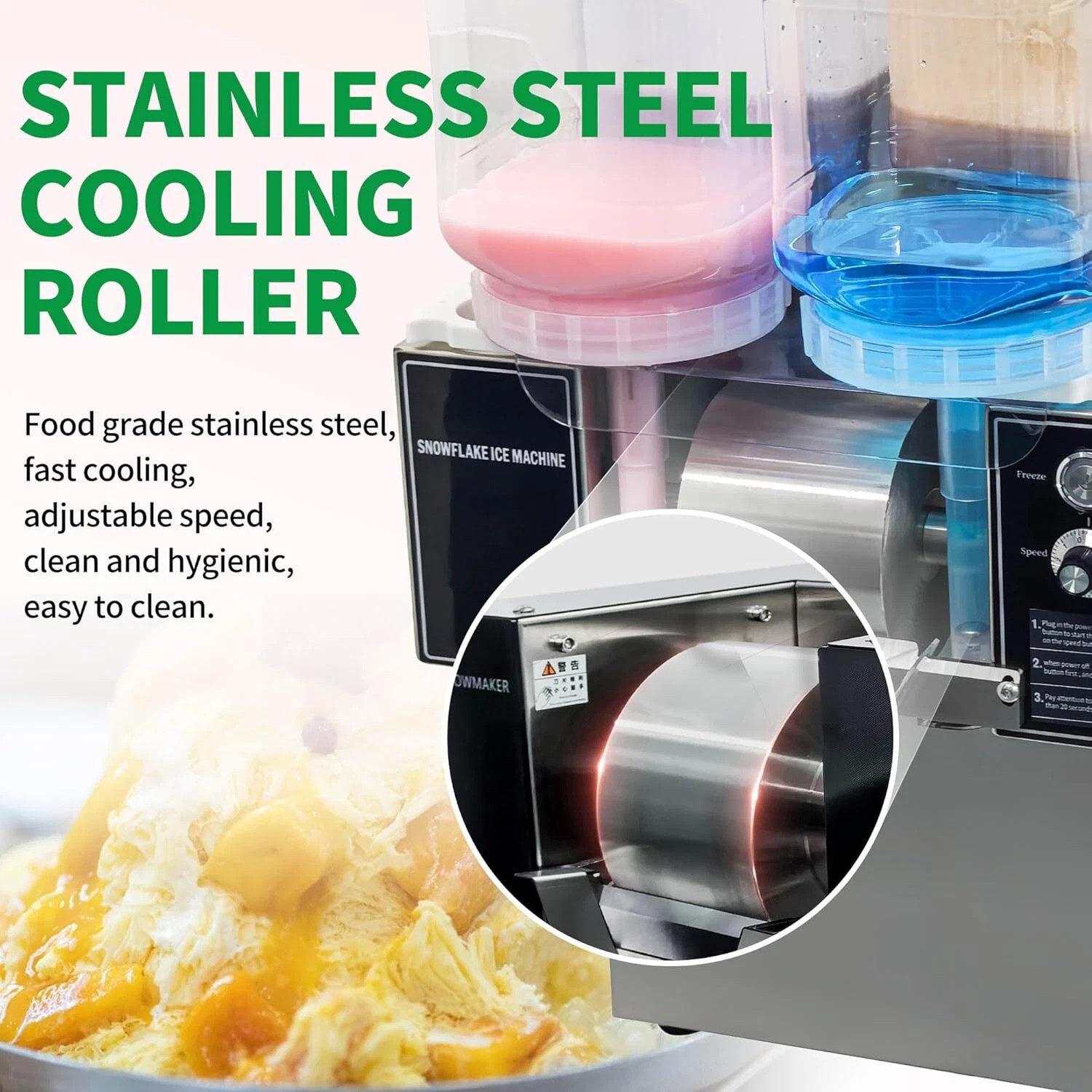 4Barrels Snowflake Ice Machine SnowCone Maker AirCooling System SmartTouchScreen