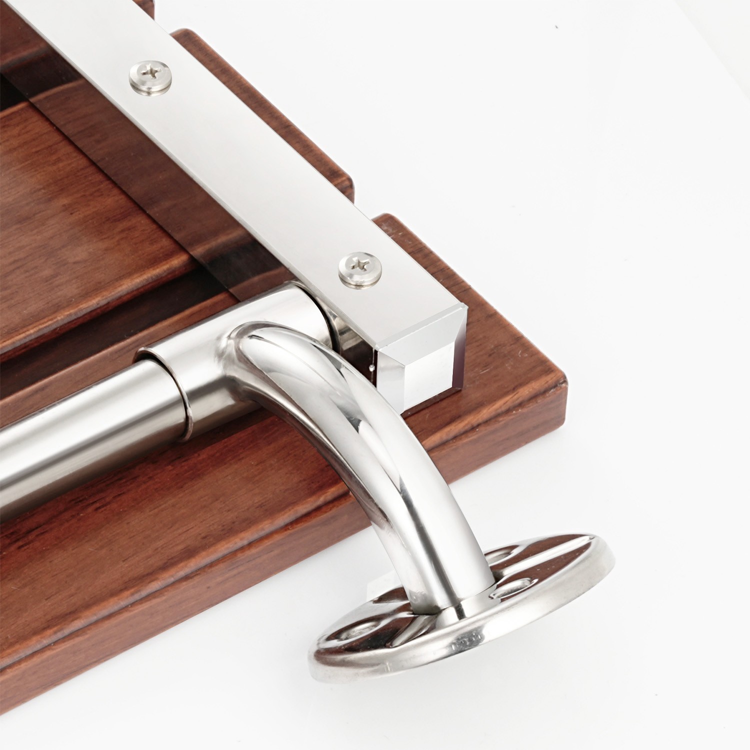 Foldable 21.5" Teak Wood Shower Seat Bench with Supporting Legs Wall Mounted