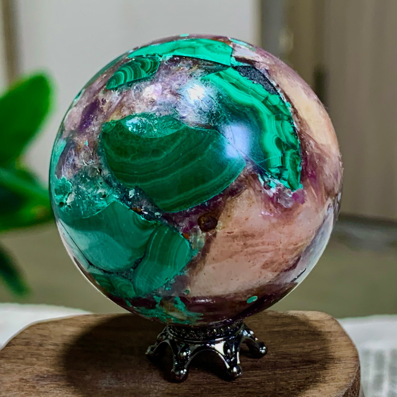 108G Newly discovered rare malachite purple mica symbiotic sphere restoration