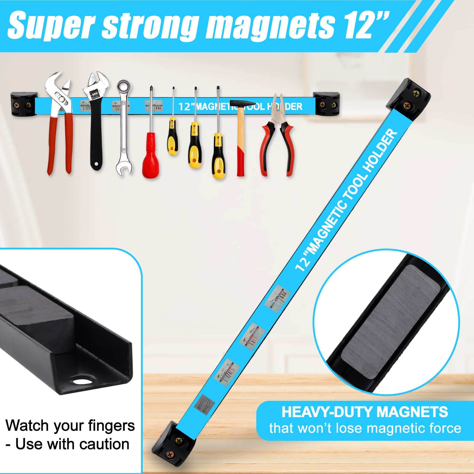 8 Pack 12" Magnetic Tool Holder Strip Metal Magnet Tool Organizer Bar for Garage