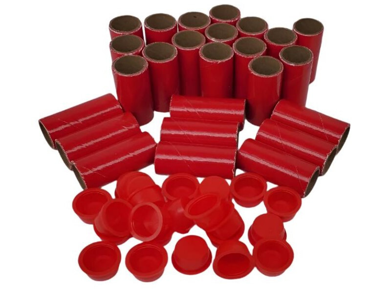 25pc  M80 Fireworks Gloss Red Tubes and Plug kit 9/16" x 1-1/2" x 1/16"