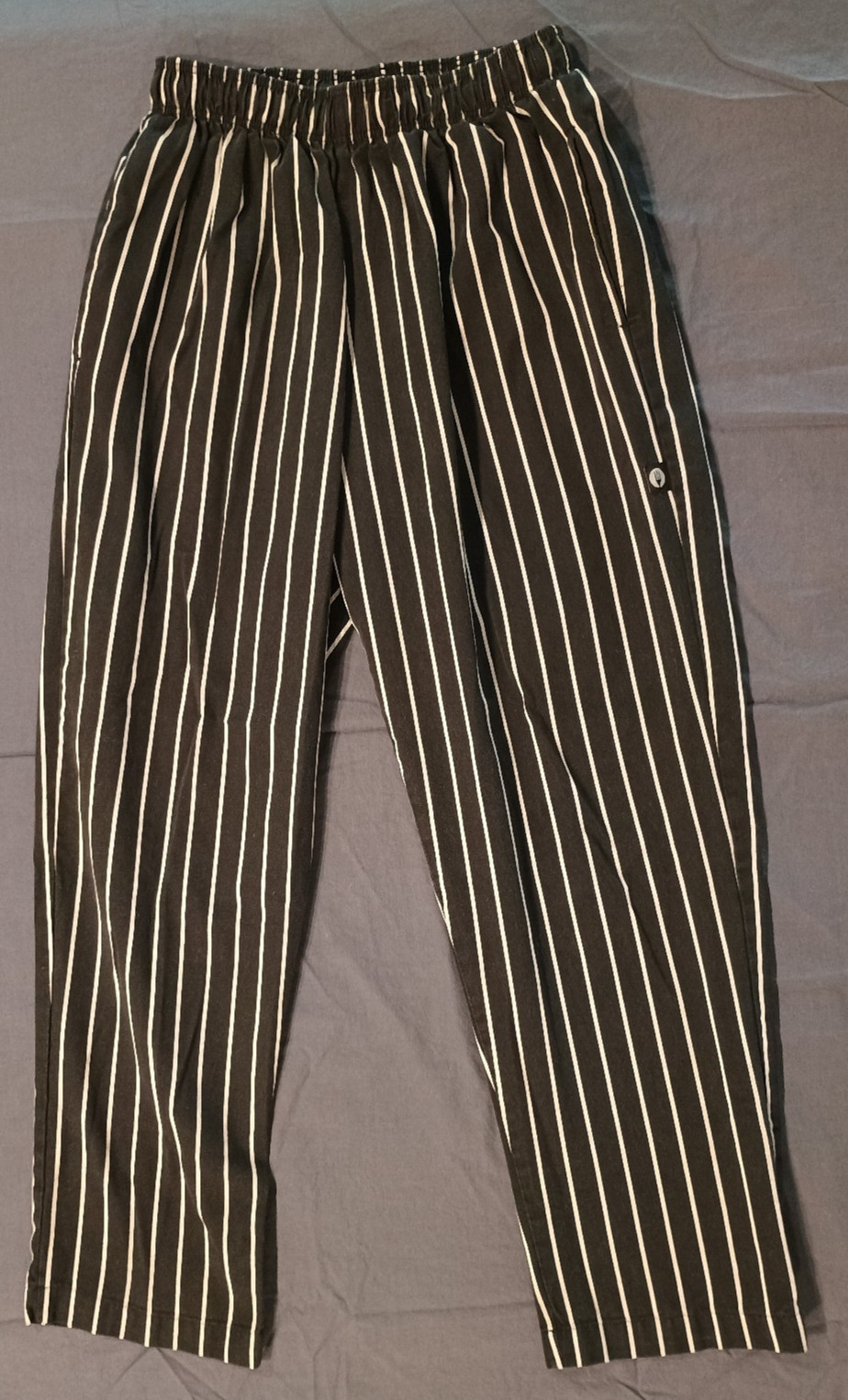 Chef Works Men's Designer Baggy Chef Pants - Black Chalk Stripe - Size M