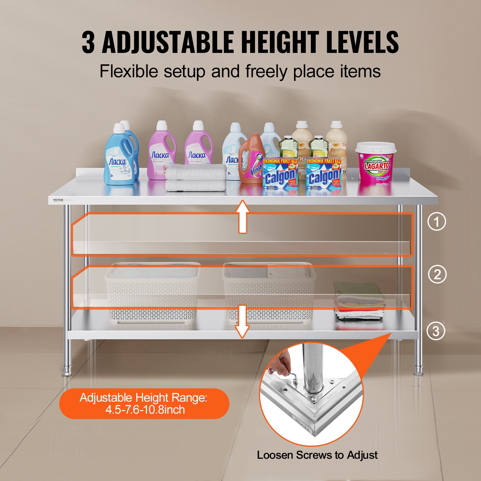 VEVOR Stainless Steel Work Table Commercial Kitchen Work Food Prep Table 24"x72"