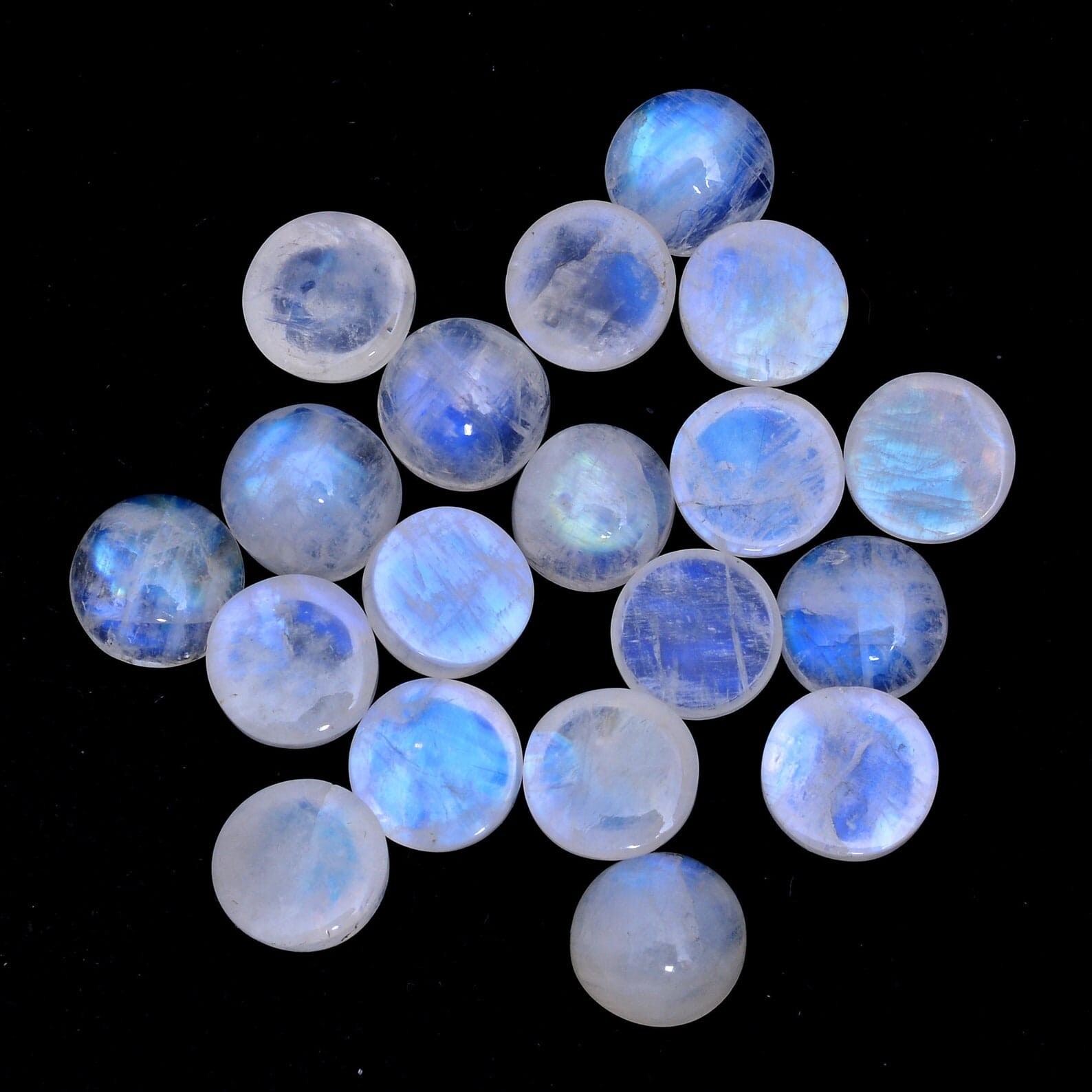 NATURAL RAINBOW MOONSTONE ROUND CABOCHON LOOSE GEMSTONE WHOLESALE LOT