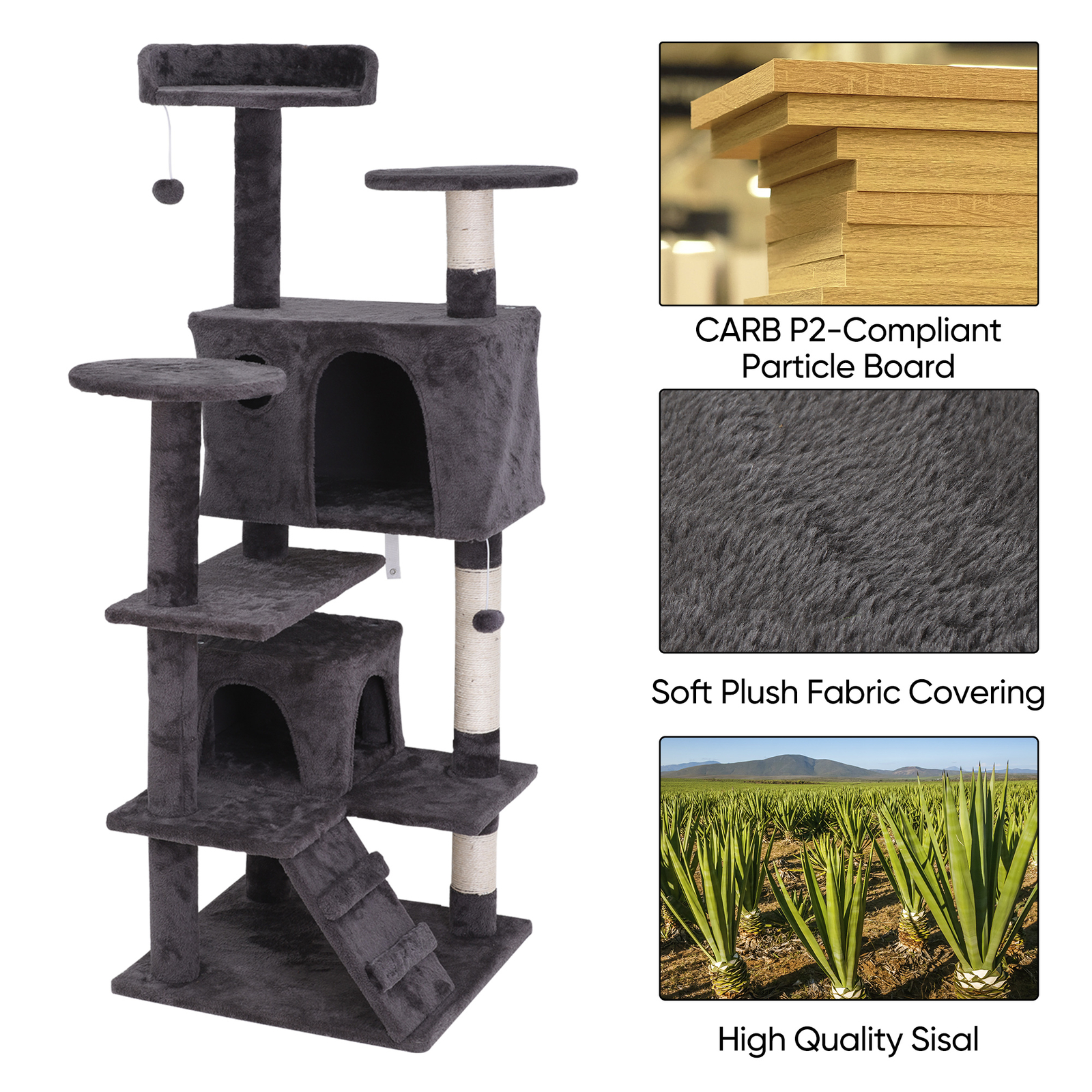55" Large Cat Tree Tower Activity Center Playing House Condo For Rest Sturdy