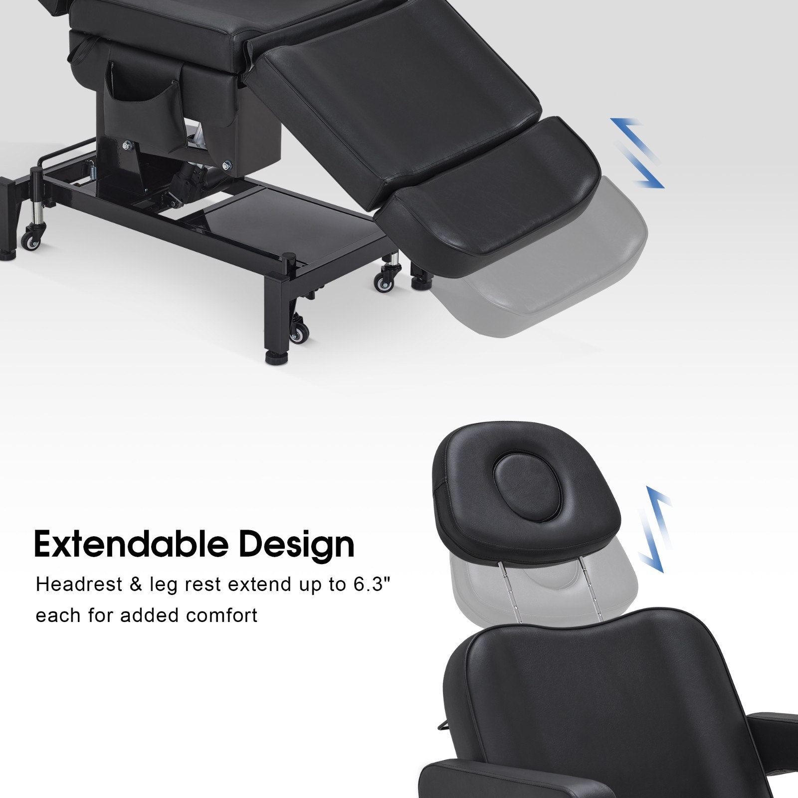 3-Motor Electric Beauty Bed with Foot-Controlled Wheels, Mobile Massage Bed 2754