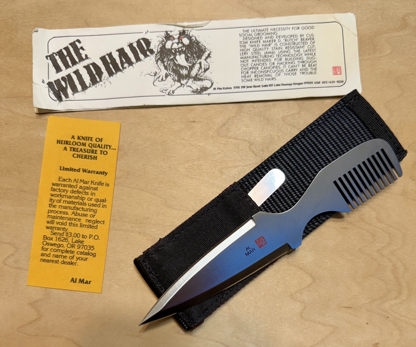 Vintage Al Mar Seki Japan Wild hair Boot Knife w/ Sheath