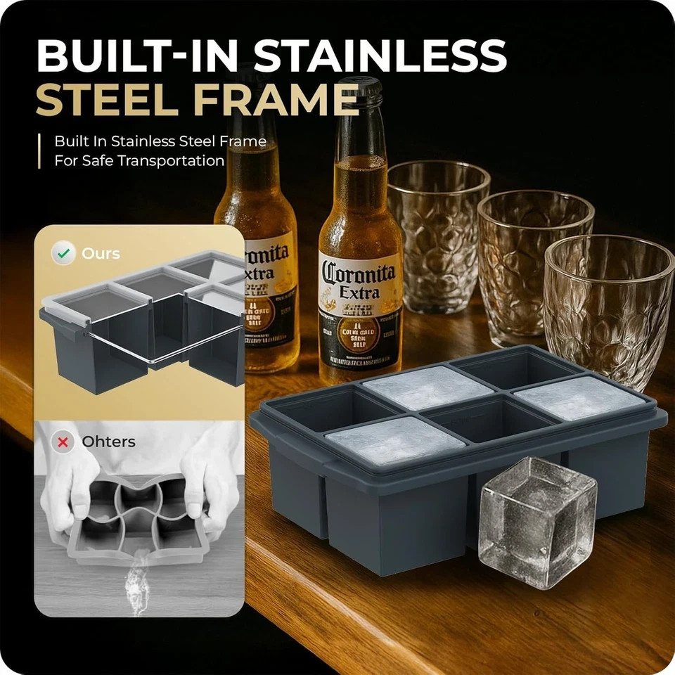 2 Pack 2 Inch Large Silicone Ice Cube Trays Square Ice Cube Molds for Whiskey